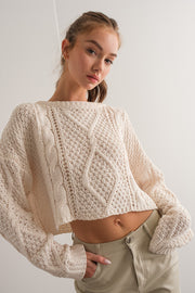 Ivory Loose Fit Cable Knit Sweater Pullover