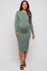 Sage Long Sleeve Maternity Nursing Dress