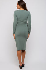 Sage Long Sleeve Maternity Nursing Dress