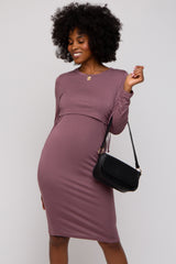 Mauve Long Sleeve Maternity Nursing Dress