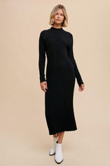 Black Ribbed Turtle Neck Midi Dress