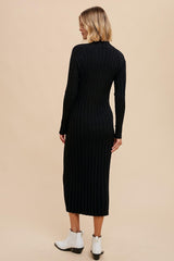 Black Ribbed Turtle Neck Midi Dress