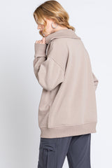 Taupe High-Neck Fleece Pullover