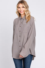 Charcoal Striped Oversized Button Up Maternity Top