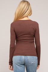 Brown Ribbed Lace V-Neck Maternity Top