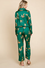 Forest Green Satin Animal Print Pajama Set