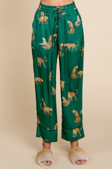 Forest Green Satin Animal Print Pajama Set