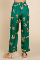 Forest Green Satin Animal Print Pajama Set