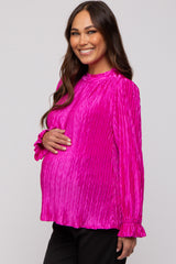 Fuchsia Textured Mock Neck Maternity Blouse