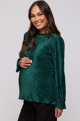 Forest Green Textured Mock Neck Maternity Blouse