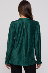 Forest Green Textured Mock Neck Maternity Blouse