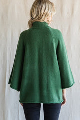 Forest Green Brushed Turtleneck Wide 3/4 Sleeve Sweater