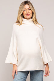 Ivory Brushed Turtleneck Wide 3/4 Sleeve Maternity Sweater