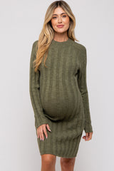 Olive Knit Cutout Back Maternity Sweater Dress