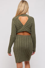 Olive Knit Cutout Back Maternity Sweater Dress