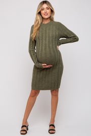 Olive Knit Cutout Back Maternity Sweater Dress