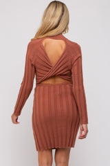 Rust Knit Cutout Back Maternity Sweater Dress