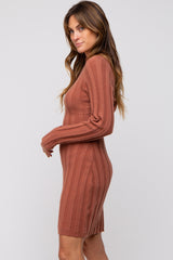 Rust Knit Cutout Back Sweater Dress