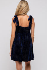 Navy Velour Sparkle Rhinestone Maternity Dress