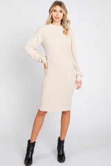 Cream Ribbed Long Sleeve Mock Neck Maternity Dress