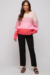 Pink Striped Knit Maternity Sweater