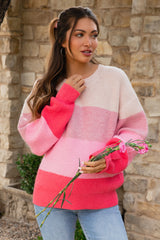 Pink Striped Knit Maternity Sweater