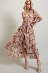 Dusty Rose Bohemian Floral High Low Maxi Dress