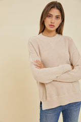 Beige Knit Side Slit Maternity Sweater