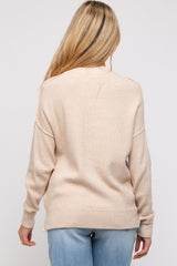 Beige Knit Side Slit Maternity Sweater