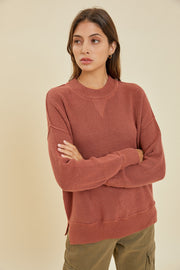 Rust Knit Side Slit Sweater