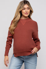 Rust Knit Side Slit Maternity Sweater