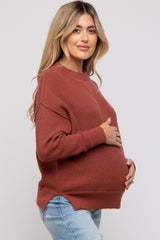 Rust Knit Side Slit Maternity Sweater