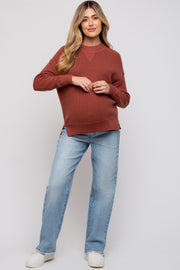 Rust Knit Side Slit Maternity Sweater