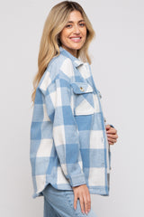 Blue Plaid Brushed Long Maternity Shacket