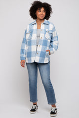 Blue Plaid Brushed Long Maternity Shacket