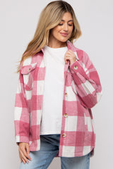 Pink Plaid Brushed Long Maternity Shacket