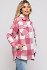 Pink Plaid Brushed Long Maternity Shacket