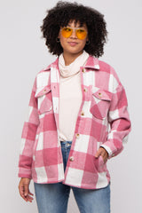 Pink Plaid Brushed Long Maternity Shacket