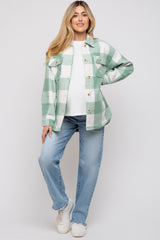 Sage Plaid Brushed Long Maternity Shacket