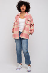 Mauve Plaid Fuzzy Button Up Jacket