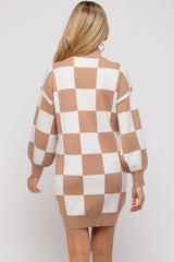 Taupe Checkered Knit Maternity Sweater Dress