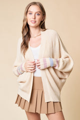 Cream Striped Dolman Sleeve Cardigan