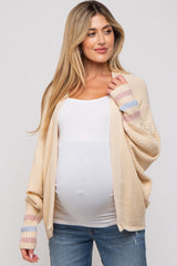 Cream Striped Dolman Sleeve Maternity Cardigan