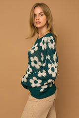 Green Ivory Floral Sweater