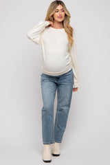 Cream Soft Knit Maternity Pullover Top