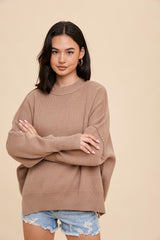 Taupe Knit Mock Neck Maternity Sweater