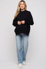 Black Knit Mock Neck Maternity Sweater