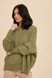 Light Olive Knit Mock Neck Sweater