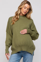 Light Olive Knit Mock Neck Maternity Sweater