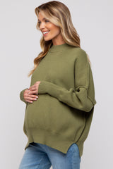 Light Olive Knit Mock Neck Maternity Sweater